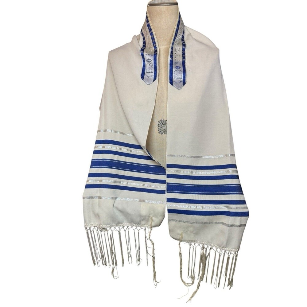 Kosher Tallit Talis Prayer Shawl acrylic Israel blue Silver Jewish